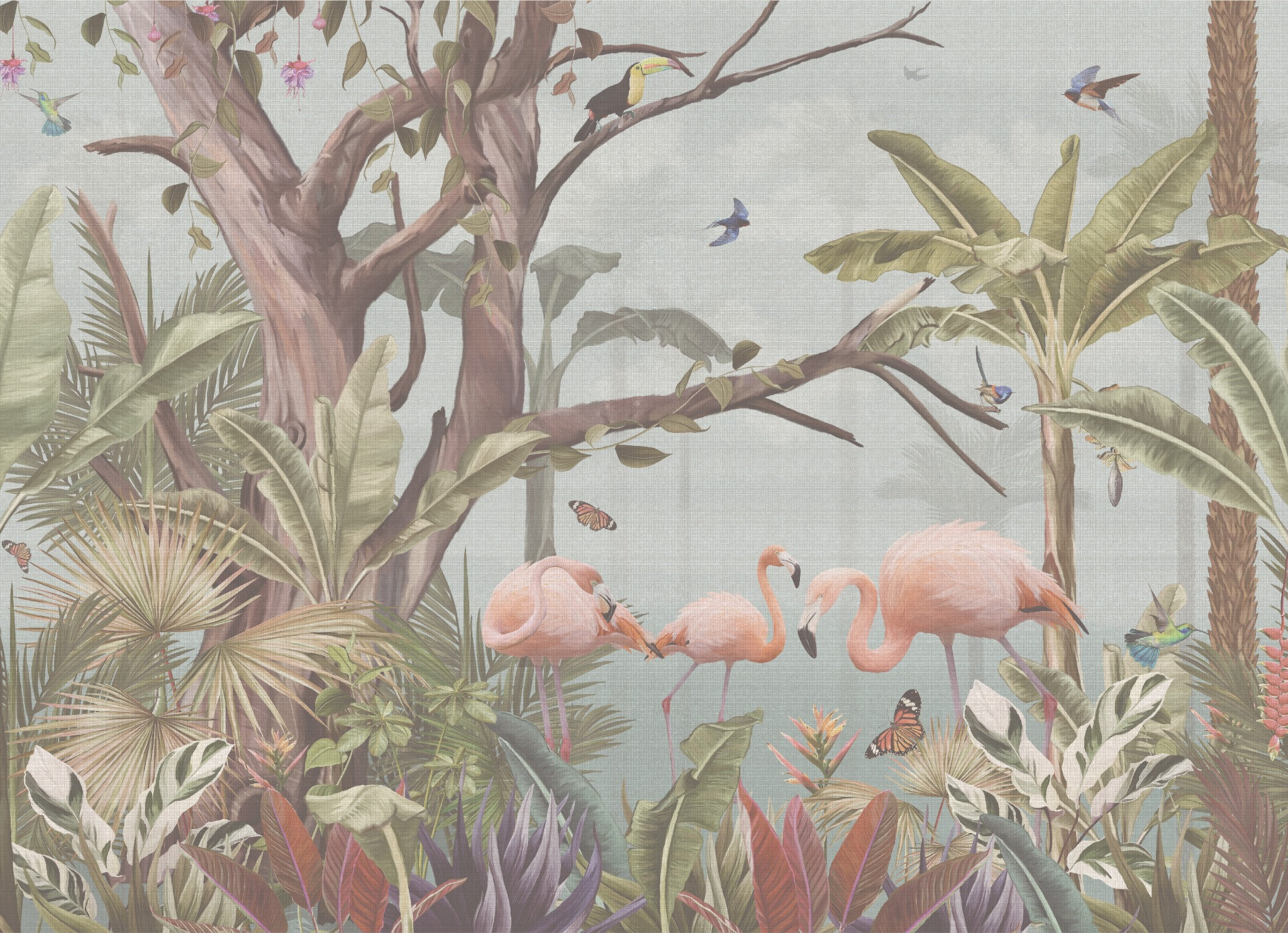 Flamingo Riverie textured linen wallpaper – LH Lifestyle